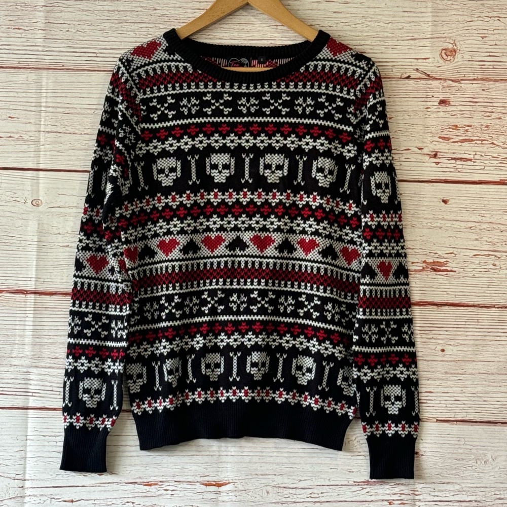 NWT Dolls Kill Too Fast Skull Hearts Sweater Sz S - Picture 6 of 11